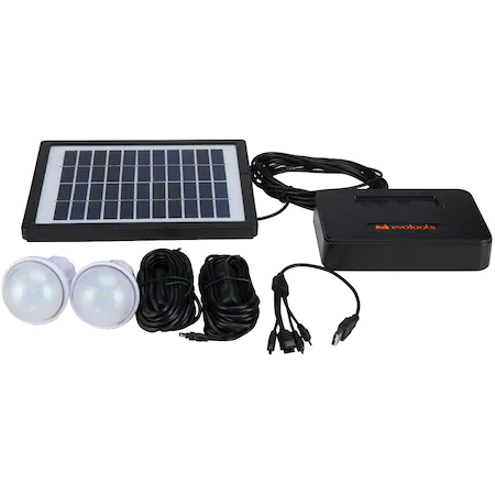 Sistem solar fotovoltaic Evotools 678879, 2 becuri LED x1W, USB, panou solar 4W, acumulator 7.4V/2600 mA [1]