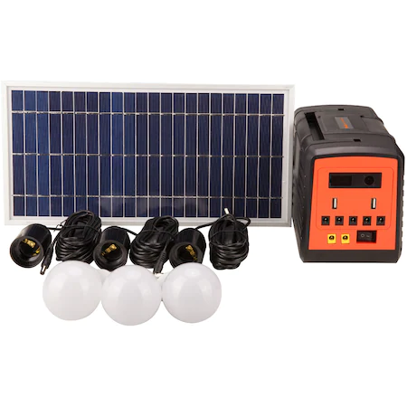 Sistem solar fotovoltaic Evotools 678881, 3 becuri LED x3W, 2xUSB, panou solar 30W, acumulator Li-Ion 11.1V/13Ah [1]