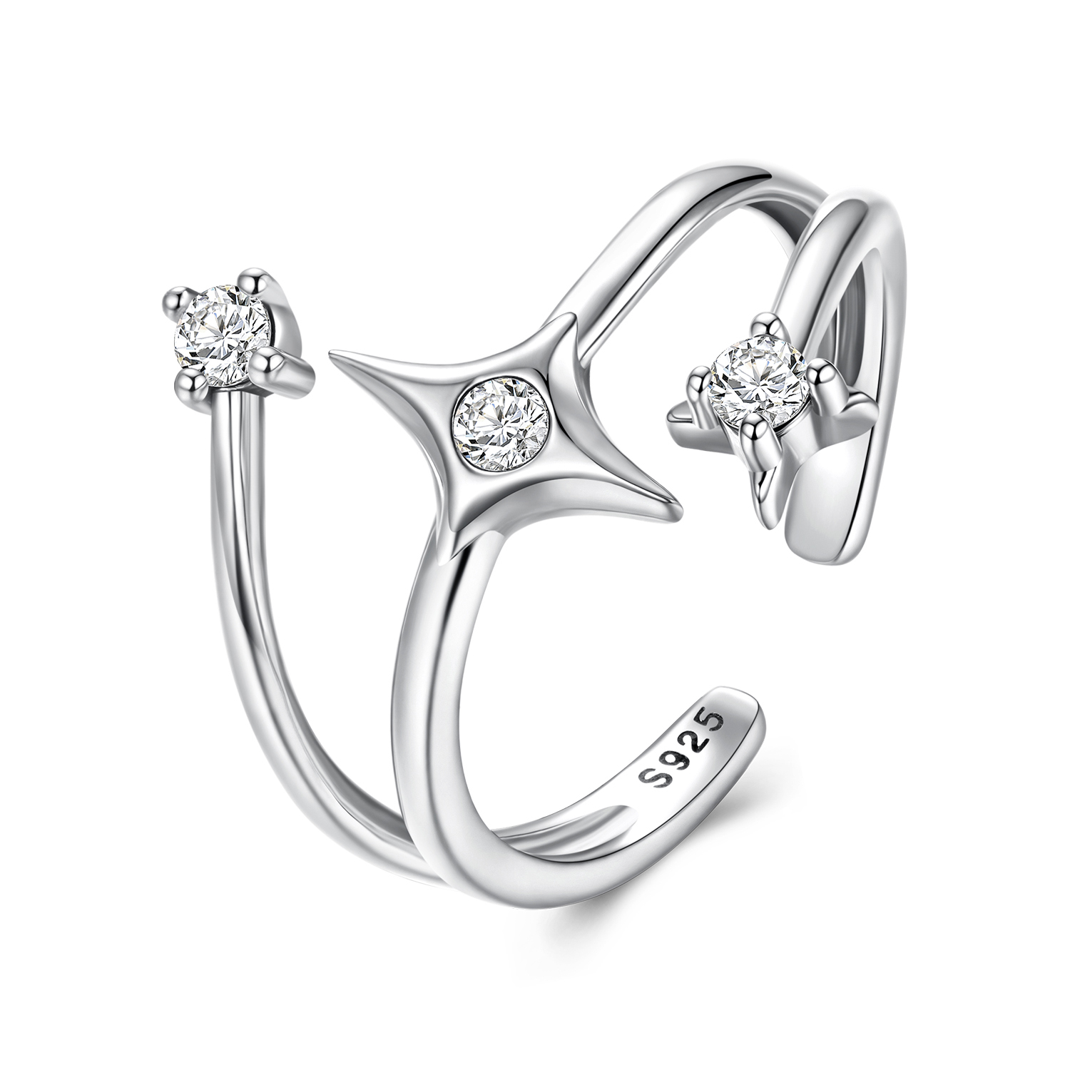 Inel argint triplu cu stelute