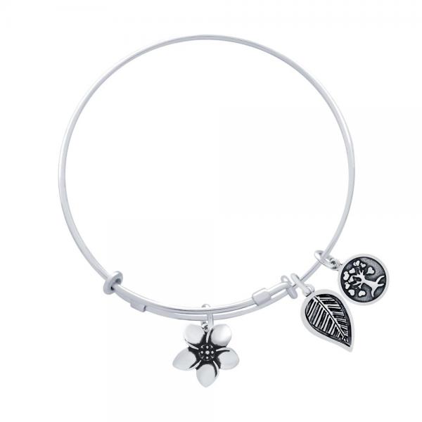 Bratara argint 925 reglabila cu floare frunza si copac [2]