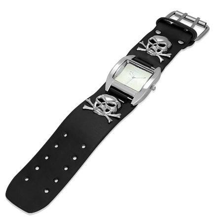 Bratara piele cu Ceas craniu si cruce malteza [2]