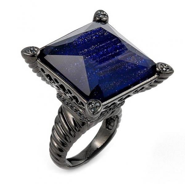 Inel argint 925 cu rodiu negru si cristal albastru [1]