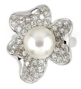 Inel argint 925 in forma de floare cu perla si zirconii [2]