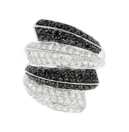 Inel elegant din argint 925 rodiat cu zirconii albe si negre [2]