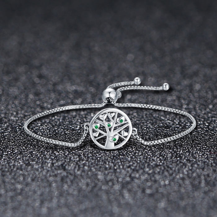 Bratara argint 925 cu copacul vietii, inimioare si zirconii verzi - Be Nature  BST0026 [3]