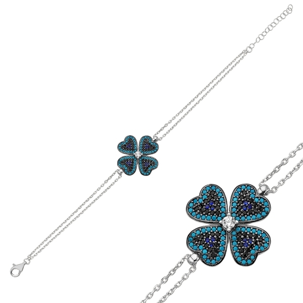 Bratara argint 925 cu frunza de trifoi si zirconii multicolore - Be Lucky  BTU0097 [2]