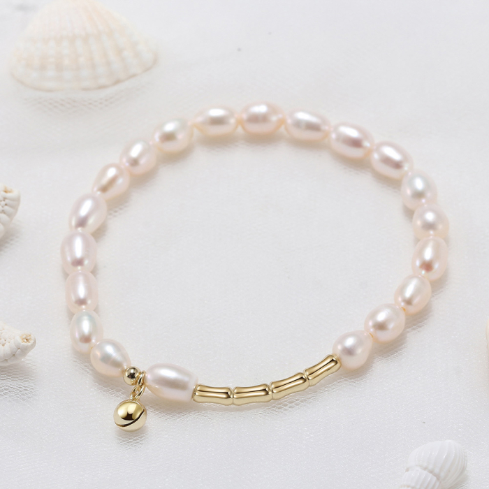 Bratara elastica din argint 925 placata cu aur 14K cu perle naturale [3]