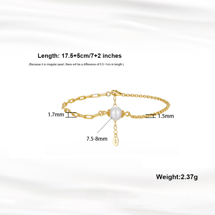Bratara argint 925 placata cu aur 14K cu perle naturale [5]