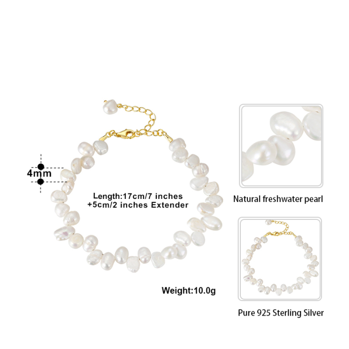 Bratara argint 925 placata cu aur 14K cu perle naturale [5]