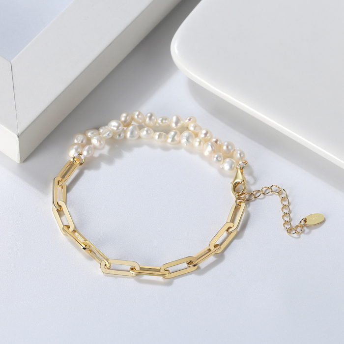 Bratara argint 925 placata cu aur 14K cu perle naturale [3]