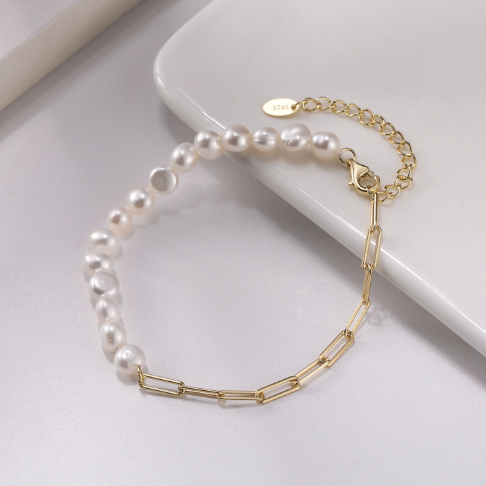 Bratara argint 925 placata cu aur 14K cu perle naturale [4]