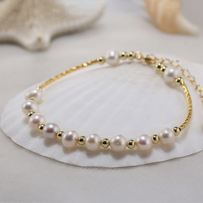Bratara argint 925 placata cu aur 14K cu perle naturale [5]