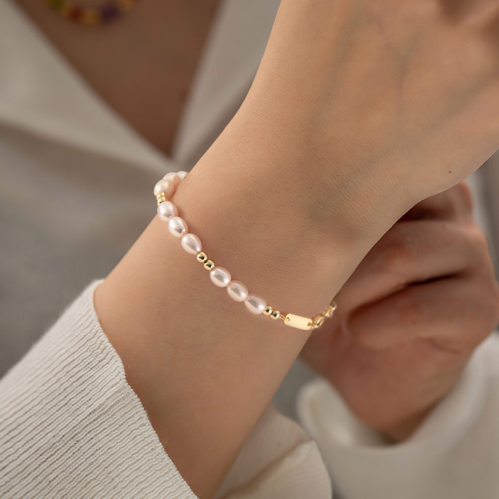 Bratara argint 925 placata cu aur 14K cu perle naturale [2]