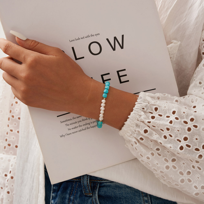 Bratara argint 925 placata cu aur 14K cu perle naturale si turcoaz natural [2]