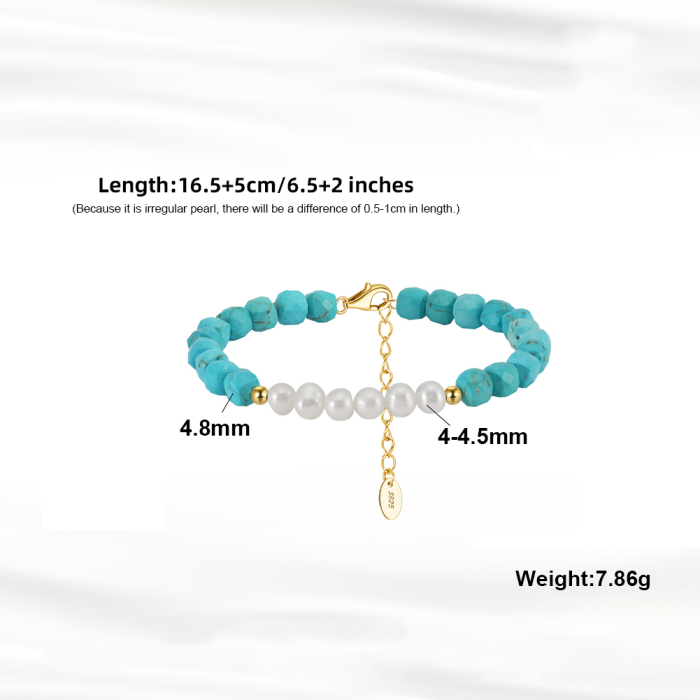 Bratara argint 925 placata cu aur 14K cu perle naturale si turcoaz natural [4]