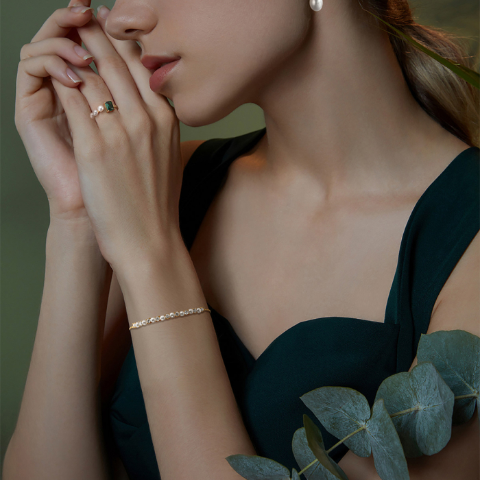 Bratara argint 925 placata cu aur 14K cu perle naturale si zirconiu [2]