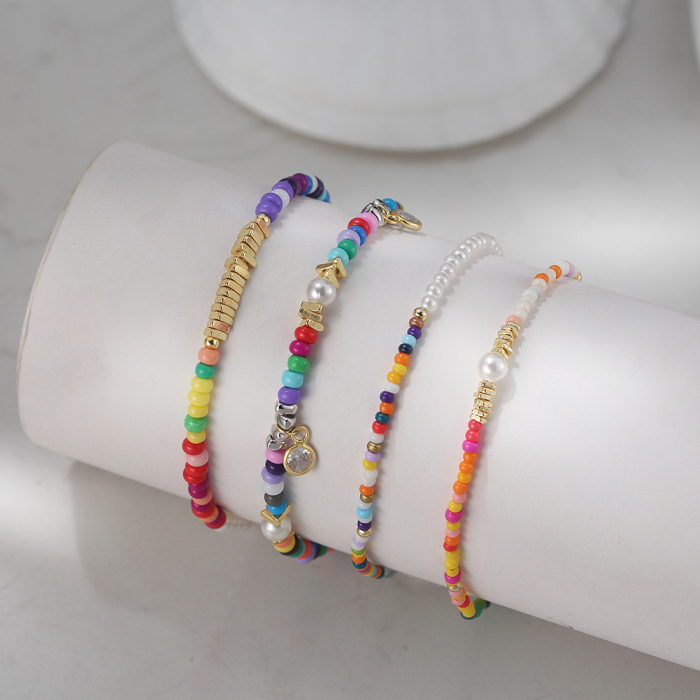 Bratara argint 925 placata cu aur 14K cu perle si margele din sticla colorata [7]