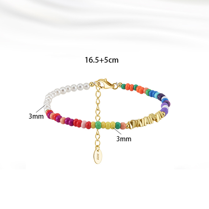 Bratara argint 925 placata cu aur 14K cu perle si margele din sticla colorata [4]