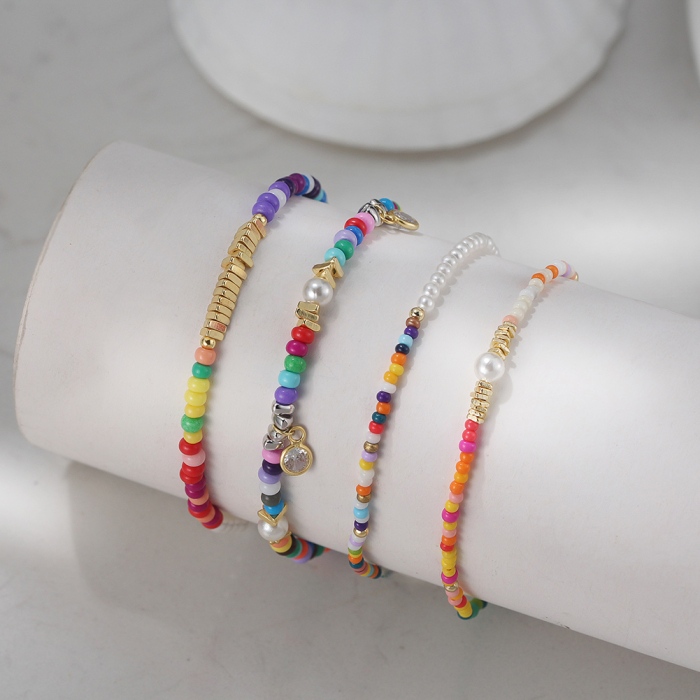 Bratara argint 925 placata cu aur 14K cu perle si zirconiu si margele din sticla colorata [9]