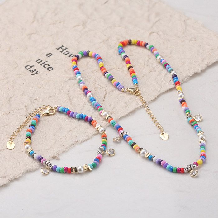 Bratara argint 925 placata cu aur 14K cu perle si zirconiu si margele din sticla colorata [8]