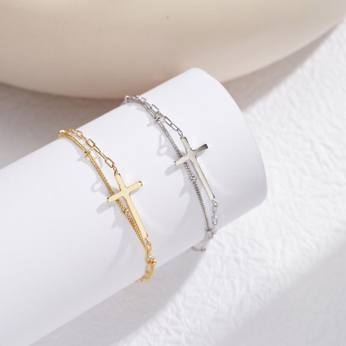 Bratara argint 925 cu cruce placata cu aur 14K [5]
