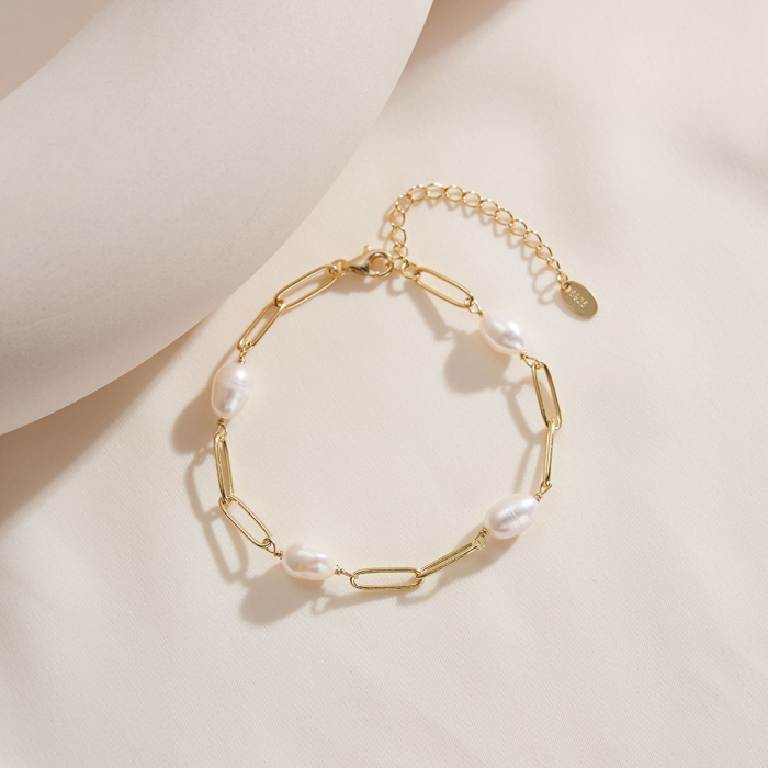 Bratara argint 925 placata cu aur 14K cu perle naturale [3]