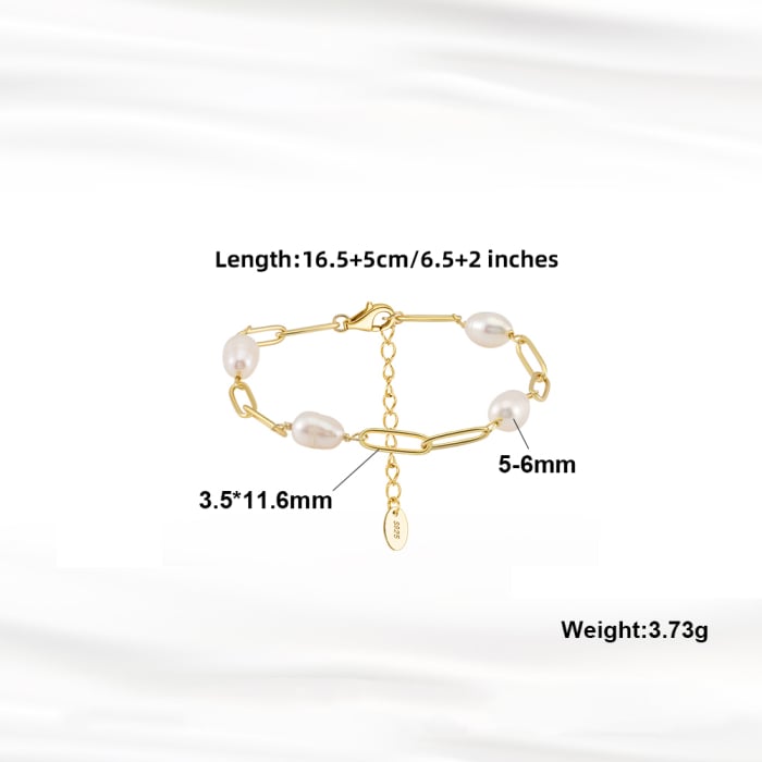 Bratara argint 925 placata cu aur 14K cu perle naturale [4]