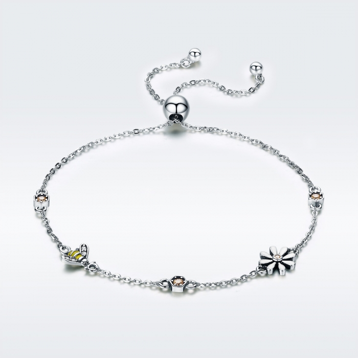 Bratara argint 925 reglabila cu floare alba, albinuta si zirconii colorate - Be Nature BST0035 [3]