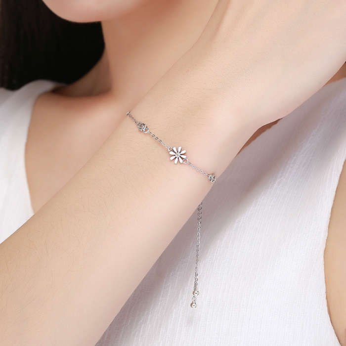 Bratara argint 925 reglabila cu floare alba, albinuta si zirconii colorate - Be Nature BST0035 [6]