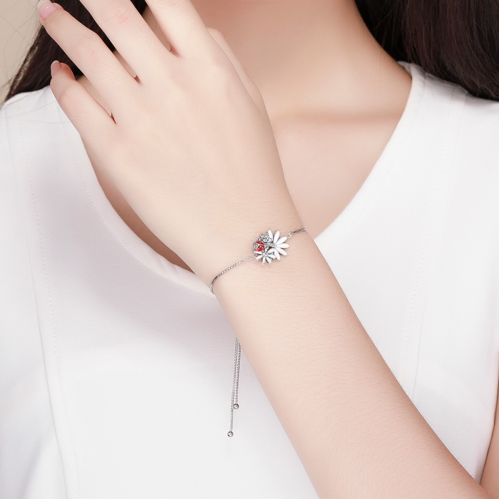 Bratara argint 925 reglabila cu gargarita, floricele si zirconii - Be Lucky BST0039 [5]