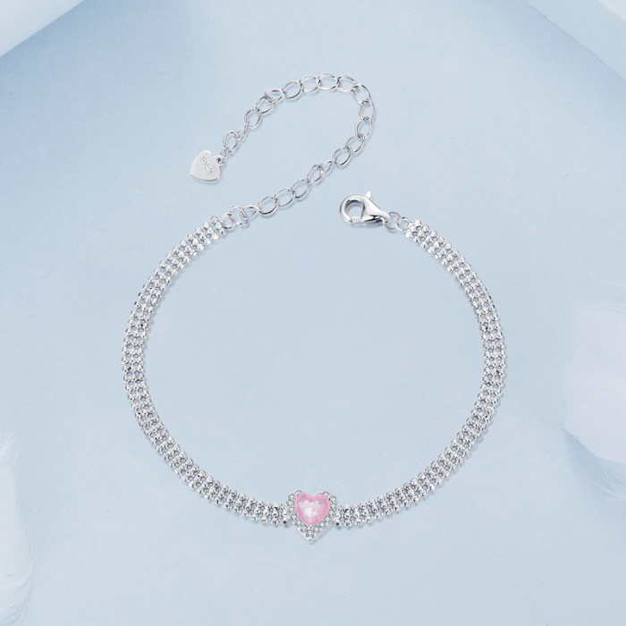 Bratara argint cu inimioara de zirconiu roz [5]
