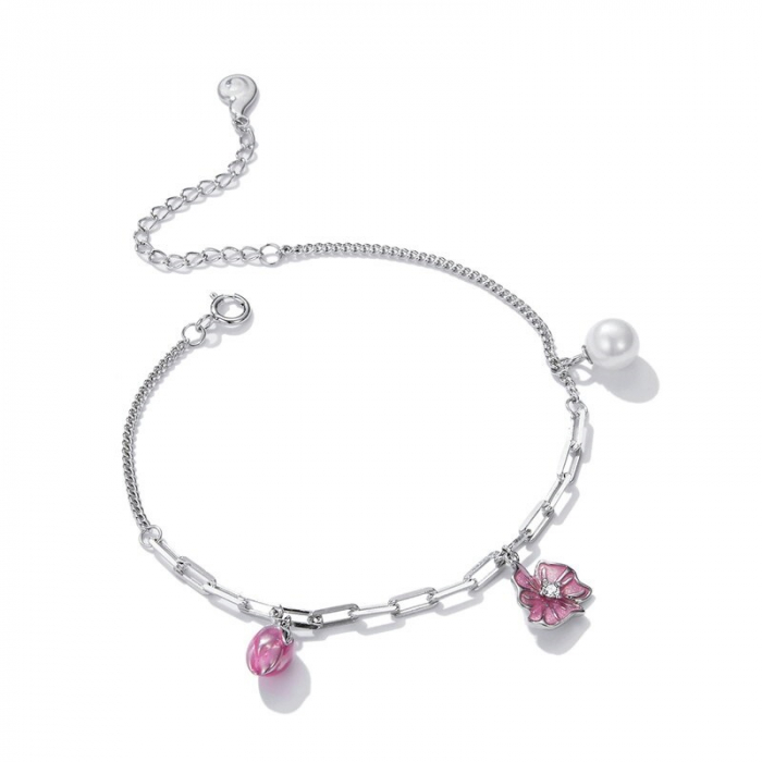 Bratara argint cu perla si flori [3]