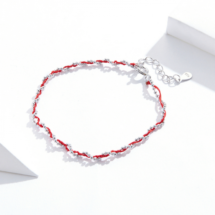 Bratara argint cu sfoara rosie placata cu rodiu [7]