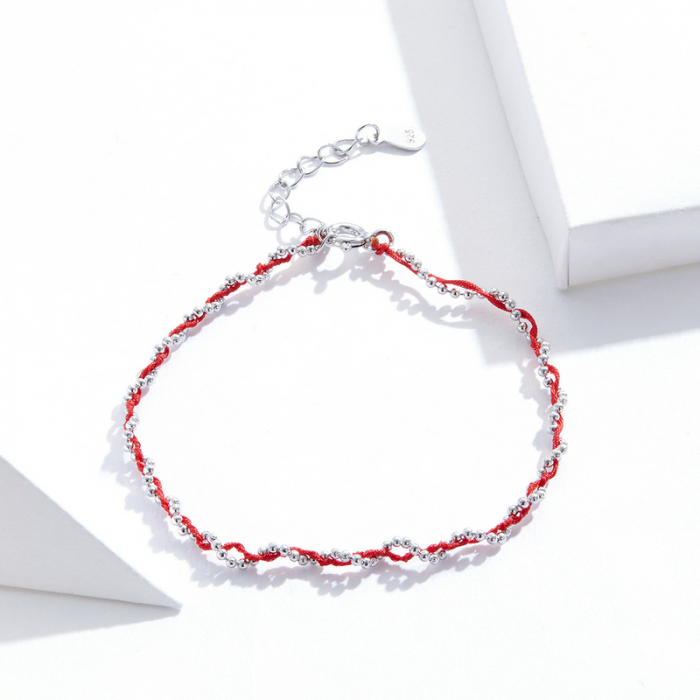 Bratara argint cu sfoara rosie placata cu rodiu [8]