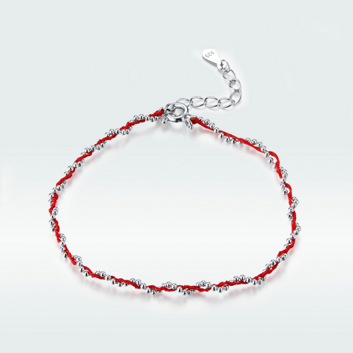 Bratara argint cu sfoara rosie placata cu rodiu [5]