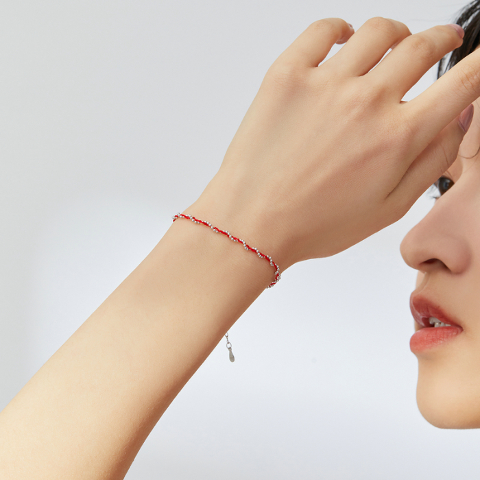 Bratara argint cu sfoara rosie placata cu rodiu [4]