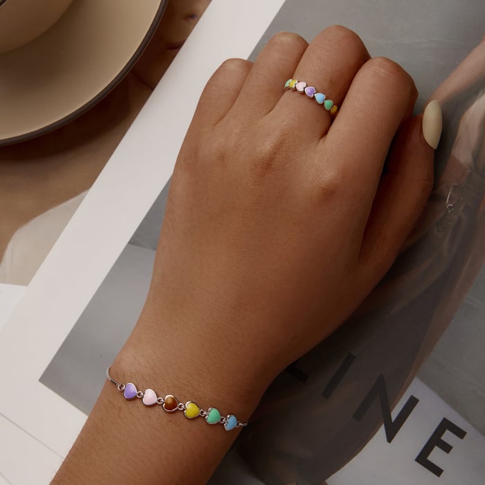 Bratara argint curcubeu de inimi [10]