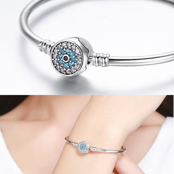 Bratara argint pentru talismane cu zirconii, cu ochi albastru [2]