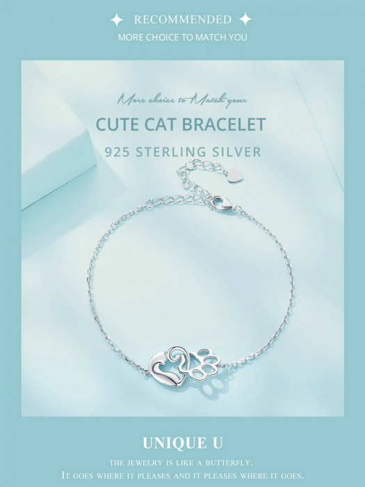 Bratara argint pisica draguta si urma de labuta [16]