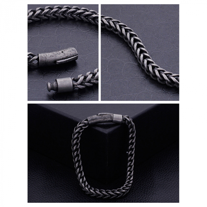 Bratara gri din inox antichizat cu lant tip sarpe de 6 mm [4]