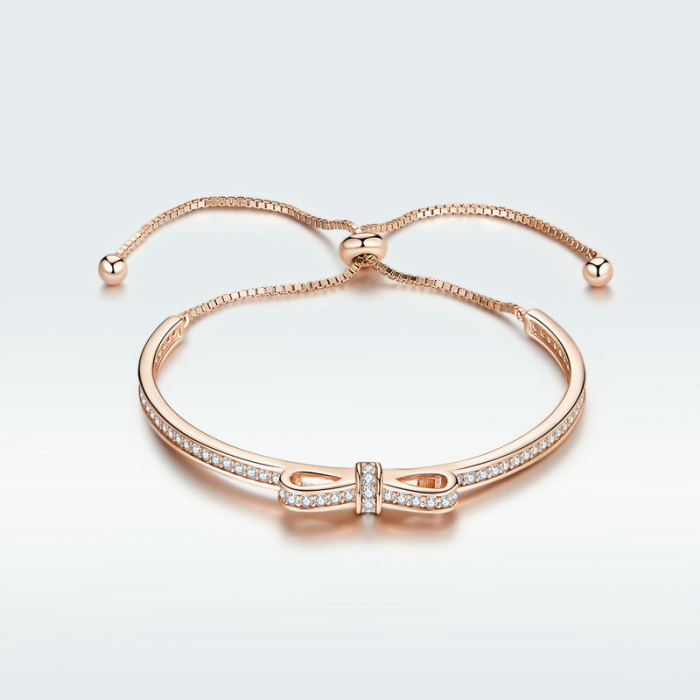 Bratara din argint placata cu aur, cu fundita si cristale [8]