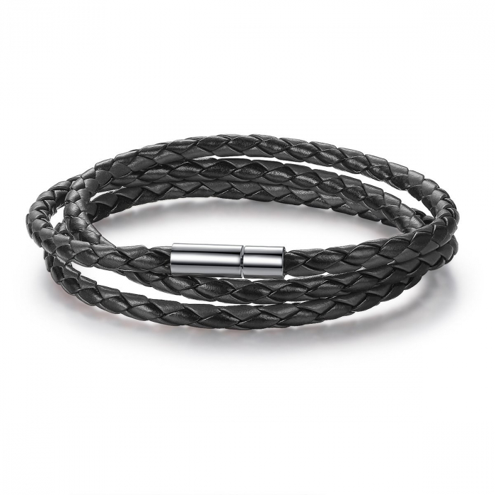Bratara / Colier din piele naturala impletita si inox [6]