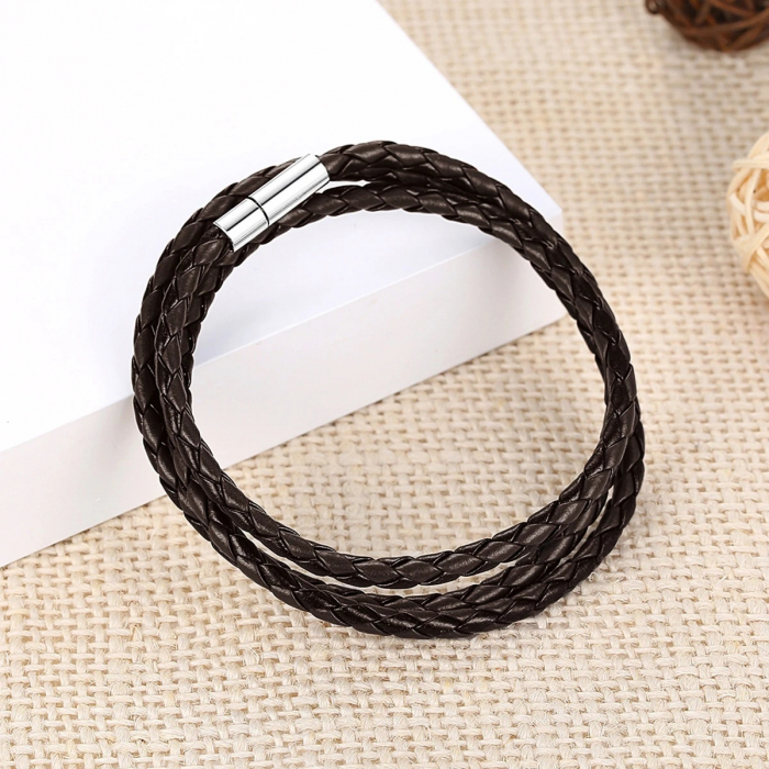 Bratara / Colier din piele maron impletita cu inchidere magnetica, BSTF0007 [3]