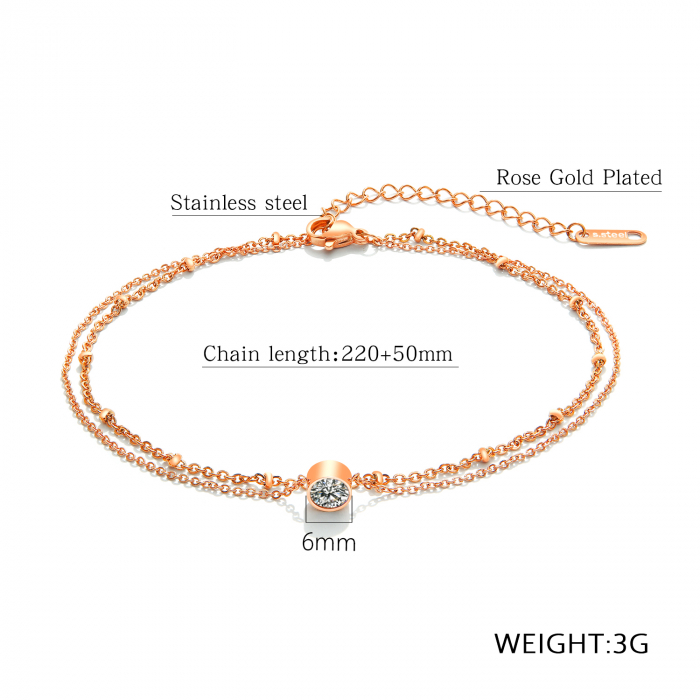 Bratara dubla glezna inox cu zirconiu si bilute [7]