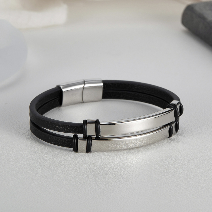 Bratara dubla inox si piele [13]