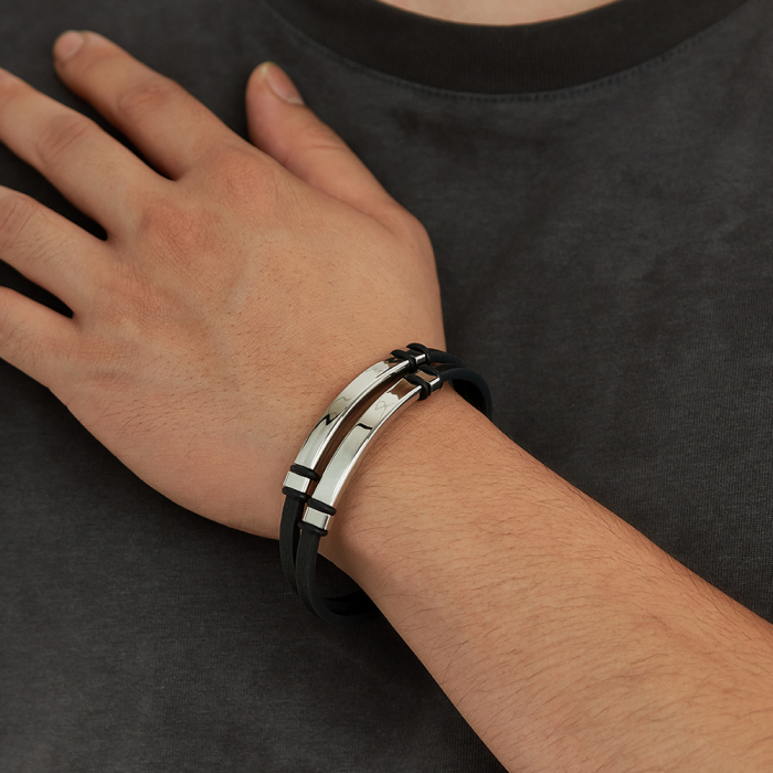 Bratara dubla inox si piele [6]