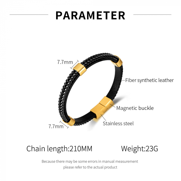 Bratara dubla inox si piele impletita [7]