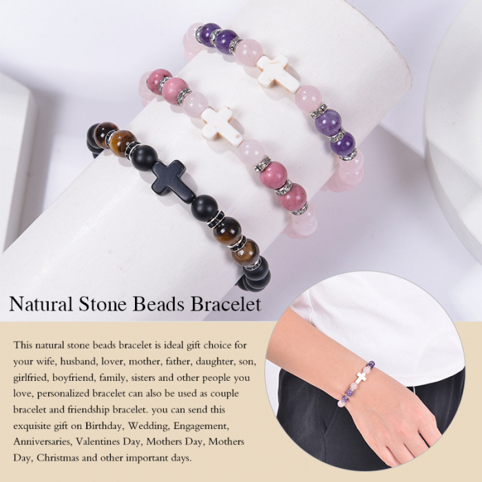 Bratara elastica cu pietre semipretioase si cruce BLA134 [9]