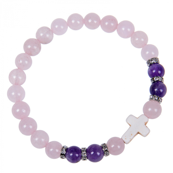 Bratara elastica cu pietre semipretioase si cruce BLA134 [2]