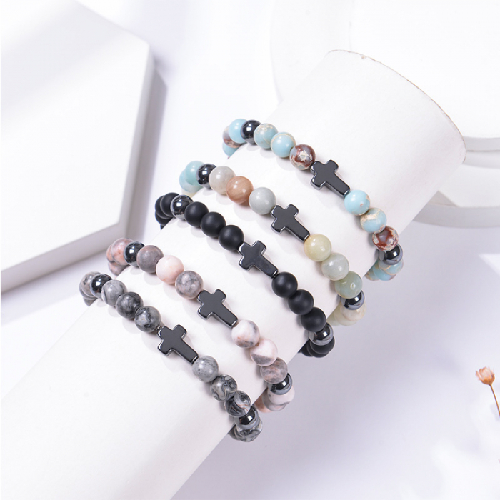 Bratara elastica cu pietre semipretioase si cruce BLA143 [8]